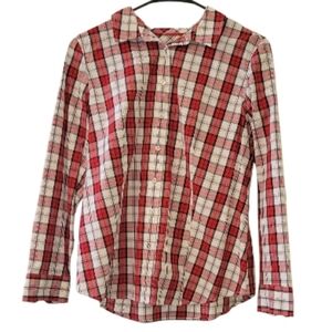 Talbots Red And White Plaid Long Sleeve Button Down Blouse Size 12P
